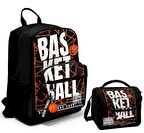 Coral High Dört Bölmeli Ortaokul Çantası ve Beslenme Çantası Seti - Siyah Basketbol - Erkek Çocuk