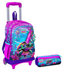 Coral High Pembe Mor Kaplumbağa Işıklı Tekerlekli Çekçek Çanta ve Kalemlik Seti - Kız Çocuk
