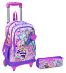 Coral High Pembe Mor Fashion Girl Işıklı Tekerlekli Çekçek Çanta ve Kalemlik Seti - Kız Çocuk