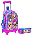 Coral High Pembe Köpek Işıklı Tekerlekli Çekçek Çanta ve Kalemlik Seti - Kız Çocuk
