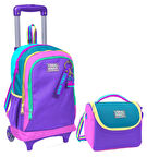 Coral High Pembe Pastel Renkli Işıklı Tekerlekli Okul Çantası ve Beslenme Seti - Kız Çocuk