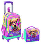 Coral High Sarı Pembe Sevimli Köpek Işıklı Tekerlekli Okul Çantası ve Beslenme Seti - Kız Çocuk