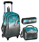 Coral High Turkuaz Gri Batik Üçlü Çekçek Işıklı Tekerlekli Çanta Seti - Erkek Çocuk