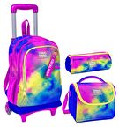 Coral High Renkli Batik Üçlü Çekçek Işıklı Tekerlekli Çanta Seti - Kız Çocuk