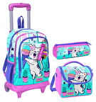 Coral High Turkuaz Pembe Dondurmalı Kedi Üçlü Çekçek Işıklı Tekerlekli Çanta Seti - Kız Çocuk