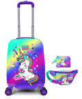 Coral High Yeşil Mor Unicorn Kız Çocuk Seyahat Seti (Valiz-Bel Çantası-Cüzdan)