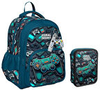 Coral High Nefti Yeşil Oyun Konsolu Erkek Çocuk Okul Çantası ve Organizer Kalemlik Seti