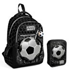 Coral High Siyah Beyaz Futbol Baskılı Erkek Çocuk Okul Çantası ve Organizer Kalemlik Seti 23653+11153