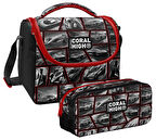 Coral High Erkek Çocuk Siyah Kırmızı Araba Thermo Beslenme Çantası ve İki Bölmeli Kalemlik Seti