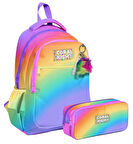 Coral High Üç Bölmeli İlkokul Sırt Çantası ve İki Bölmeli Kalemlik - Kız Çocuk - Çok Renkli Renk Geçişli Gradyan