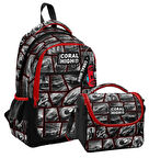 Coral HighErkek Çocuklar İçin Üç Gözlü Siyah Kırmızı Araba Okul Sırt Çantası ve Termal Beslenme Çantası
