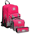 Coral High İlkokul ve Ortaokul Okul Çanta Üçlüsü - Kız Çocuk, Pembe Siyah Beyaz Boya Desenli