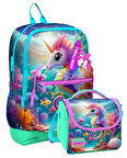 Coral High Kız Çocuklar İçin Dayanıklı İkili İlk Okul Çanta Seti  - Su Yeşili Denizatı