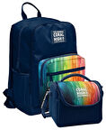 Coral High İlkokul ve Ortaokul Sırt Çantası ve Beslenme Seti - Erkek Çocuklar İçin Lacivert Çok Renkli Çizgi Desenli