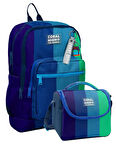 Coral High Erkek Çocuklar İçin Dayanıklı İkili İlk Okul Çanta Seti  - Lacivert Yeşil Renkli Çizgili