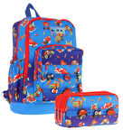 Kaukko Kids Erkek Çocuk Mavi Kırmızı Okul Çantası ve Üç Bölmeli Kalemlik Seti - Silikon Aksesuarlı