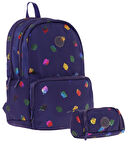 Kaukko Shine Kız Çocuk Yaprak Desenli Lacivert İlkokul, Ortaokul Sırt Çantası ve Kalemlik Seti