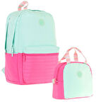 Kaukko Quick Yeşil Pembe Kapitone Detaylı Okul Çantası ve Isı Yalıtımlı Beslenme Seti - Kız Çocuk