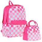 Kaukko Nature Pembe Dama ve Kalp Desenli Okul Çantası ve Isı Yalıtımlı Beslenme Seti - Kız Çocuk