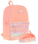 Kaukko Magic Dreams Okul Sırt Çantası ve Şeffaf Kalem Çantası Seti - Kız Çocuk - Somon