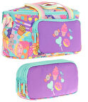 Kaukko (L7231+L8231) Beslenme Çantası (Isı Yalıtımlı) ve Kalem Çantası (Üç Bölme) Seti - Kız Çocuk - Mor Yeşil Şekerleme Desenli
