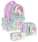 Kaukko Kids 3D Unicorn Şekilli Kız Çocuk Üçlü Okul Çantası Seti/Takımı - Turkuaz (L5234+L7234+L8234)