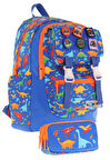 Kaukko Armalı Dinazor Desenli Okul Çantası + Kalemlik Seti (L5278+L8278) Erkek Çocuk - Mavi