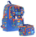 Kaukko L5278+L7278 Erkek Çocuk İkili Okul Çantası ve Beslenme Çantası Seti - Mavi - Armalı Dinazor Desenli