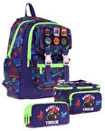 Kaukko Kids Armalı Kamyon Desenli Erkek Çocuk Üçlü İlkokul Okul Çantası Seti - Lacivert Yeşil