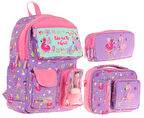 Kaukko Kids Kız Çocuk İlkokul Okul Çantası Seti - Peluş Flamingolu - Mor Pembe (L5240+L7240+L8240)