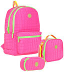 Kaukko Quilted Pembe Yeşil Kapitone Üçlü Okul Çantası Seti - Kız Çocuk