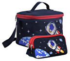 Cennec Erkek Çocuk 3D Astronot Desenli Lacivert Kırmızı Beslenme Çantası ve Kalemlik Seti