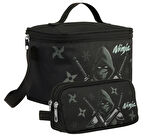 Cennec Erkek Çocuk Ninja Desenli Siyah Turkuaz Beslenme Çantası ve Kalemlik Seti