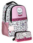 Cennec UMT5012+UMT5014 Sırt Çantası ve Kalemlik Seti (Pembe Beyaz - Sevimli Kediler - Kız Çocuk)
