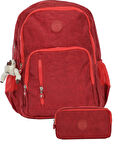 Pippa Krinkıl Kumaş Okul Çantası ve İki Bölmeli Kalemlik  (Kız - Bordo - SETPPCNT8030-07)