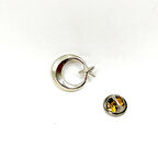 Gümüş Türk Bayrağı Ay ve Yıldız Yaka Rozeti  - 1 Adet