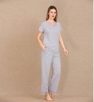 ViskonŞık Tasarım Dantel İşlemeli Gri Kısa Kol Pijama Takımı