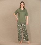 ŞıkTasarım Çiçek Desenli Yeşil Kısa Kol Viskon Pijama Takımı