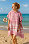 Pamuklu Yetişkin Peştemal Panço Bornoz Plaj Havlusu Pembe