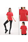 KADIN KIRMIZI BİSİKLET YAKA KISA KOL %100 PAMUK İNTERLOK TİŞÖRT S-101