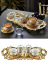 Otantik Lüks İki Kişilik Tam Takım Kahve Seti Tepsili Ahu İkili Sunum Kahve Fincan Takımı Gold Renk