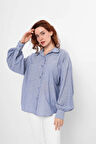 Mavi - Balon Kollu Çizgili Gömlek