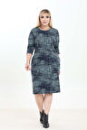Çift Cepli Desenli Esnek Kışlık Büyük Beden Midi Elbise 24C-2759