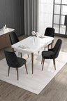 Roy Serisi 80x132 Mdf Beyaz Masa Ceviz Ayak Masa Takımı Ve 4 Siyah Sandalye