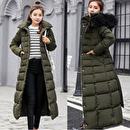 Kışlık Tam Boy Kürklü Şişme Kadın Mont