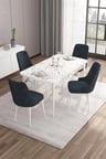 İza Serisi 80x132 Açılabilir Mdf Mutfak Masası Takımı Beyaz Mermer Desen Masa 4 Antrasit Sandalye