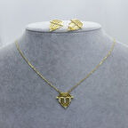 Yeni Sezon 22 Ayar Altın Kaplama Singapur Zincir'li Piramit Model Taş'lı Kadın Kolye Küpe Seti