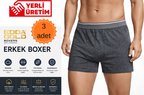 Edda GOLD Erkek Boxer 3'lü Antrasit M – Pamuklu Likralı Esnek Rahat Penye İç Çamaşırı