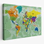 Harita Sepeti Türkçe Dünya Haritası Ayrıntılı Eğitici-Öğretici Okyanuslu Dekoratif Kanvas Tablo 2502
