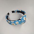 Gök Mavi Papatya Desenli Düğümlü Taç